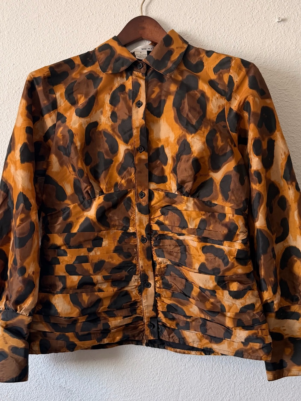 WD.NY Leopard Print Button-Front Blouse in Brown and Black - Picture 3 of 12